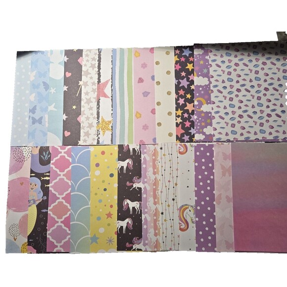 Pastel 6x6 Scrapbook Paper Pack – 24 Pieces Featuring Unicorns and Mermaids - Picture 1 of 7